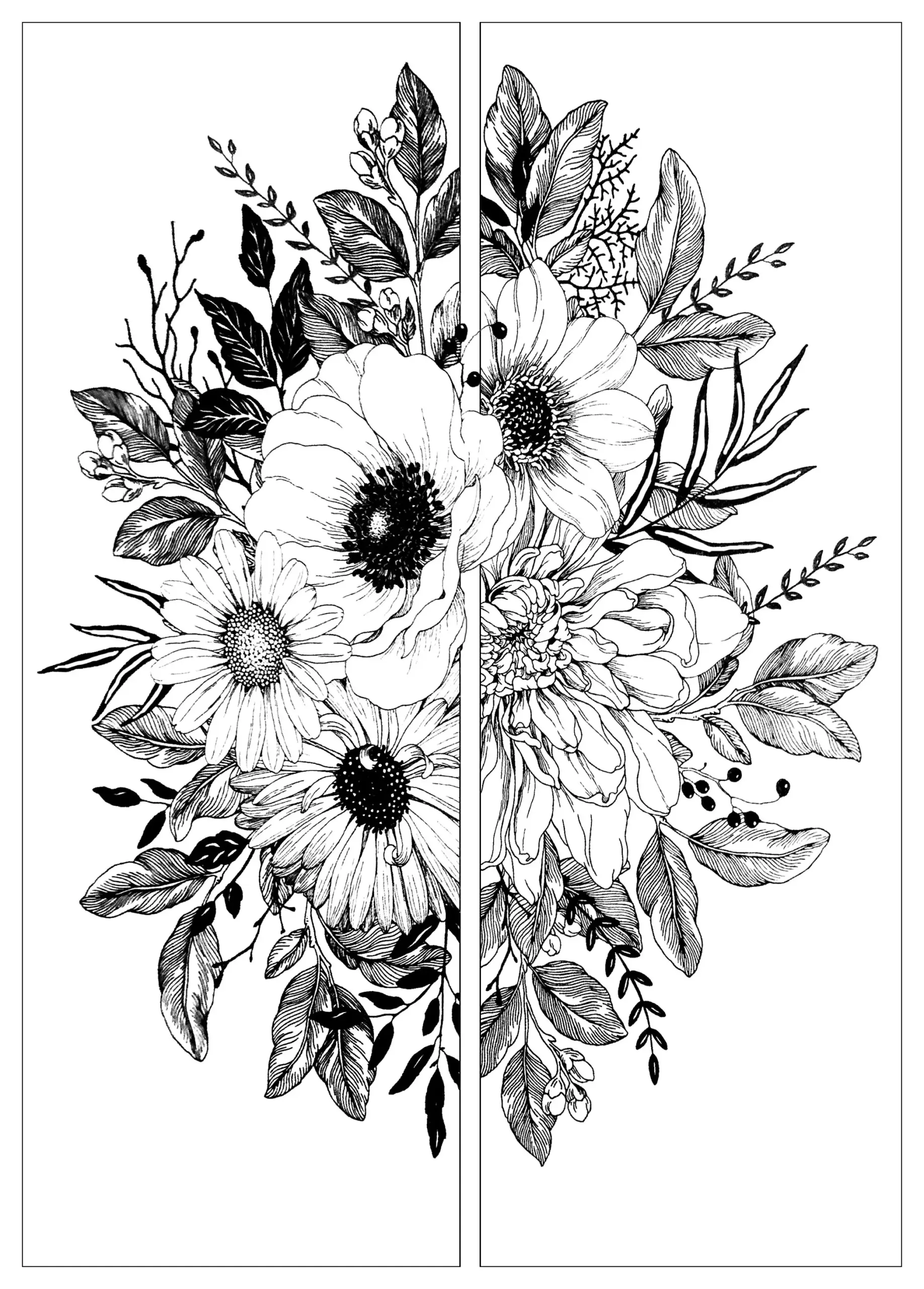 Flowers In Two Parts Flowers Vegetation Coloring Pages For Adults Flowers In Two Parts Flowers Vegetation Coloring Pages For Adults