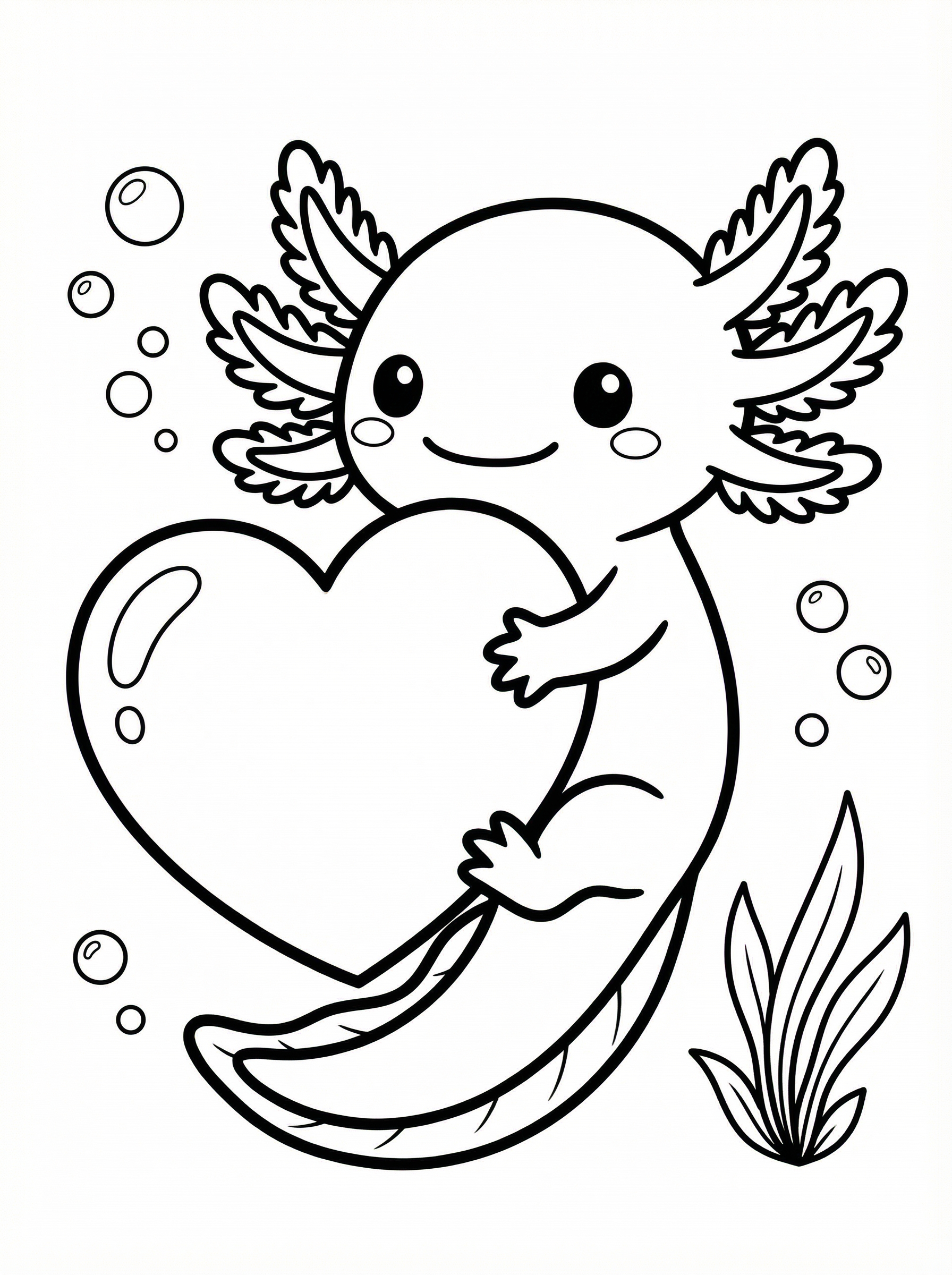 Free Adorable Axolotl Hugging Heart Coloring Page Printable Fun Free Adorable Axolotl Hugging Heart Coloring Page Printable Fun