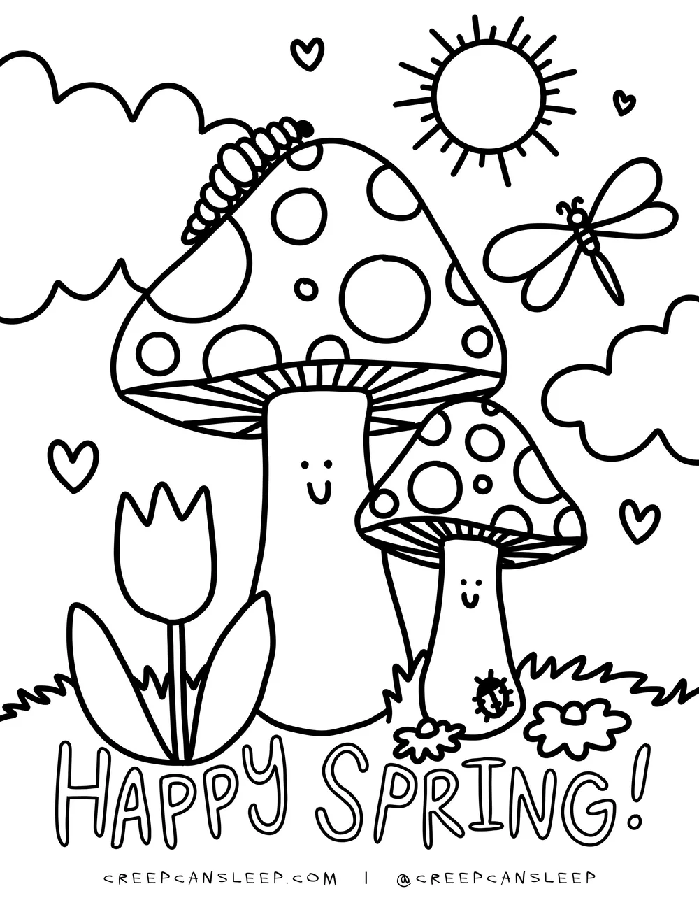 Free Coloring Page Happy Spring Creep Can Sleep Free Coloring Page Happy Spring Creep Can Sleep