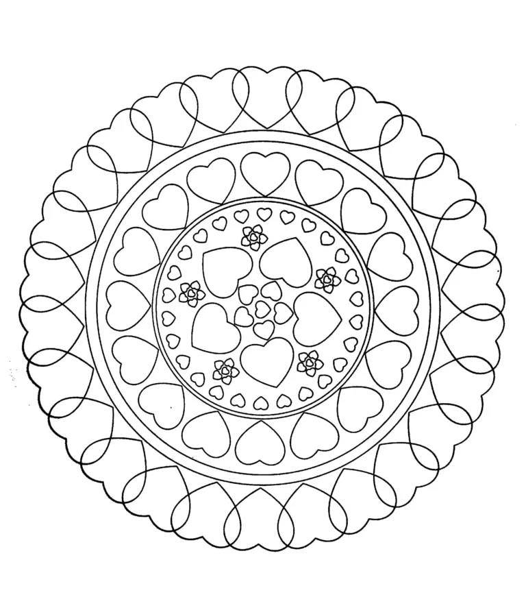 Free mandala to color hearts love Mandalas Coloring Pages For Adults