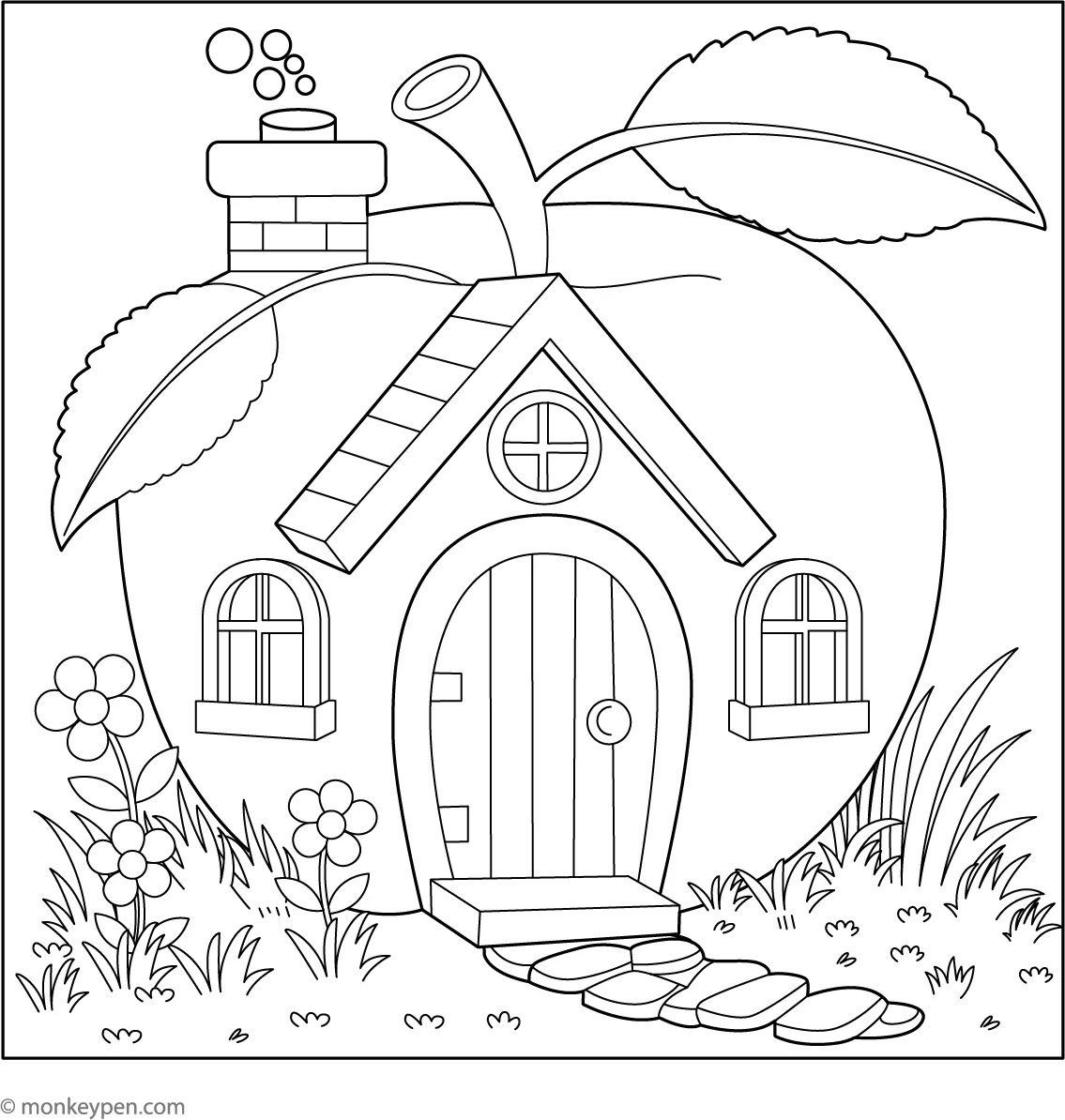Free Printable Apple House Coloring Page For Kids Free Printable Apple House Coloring Page For Kids