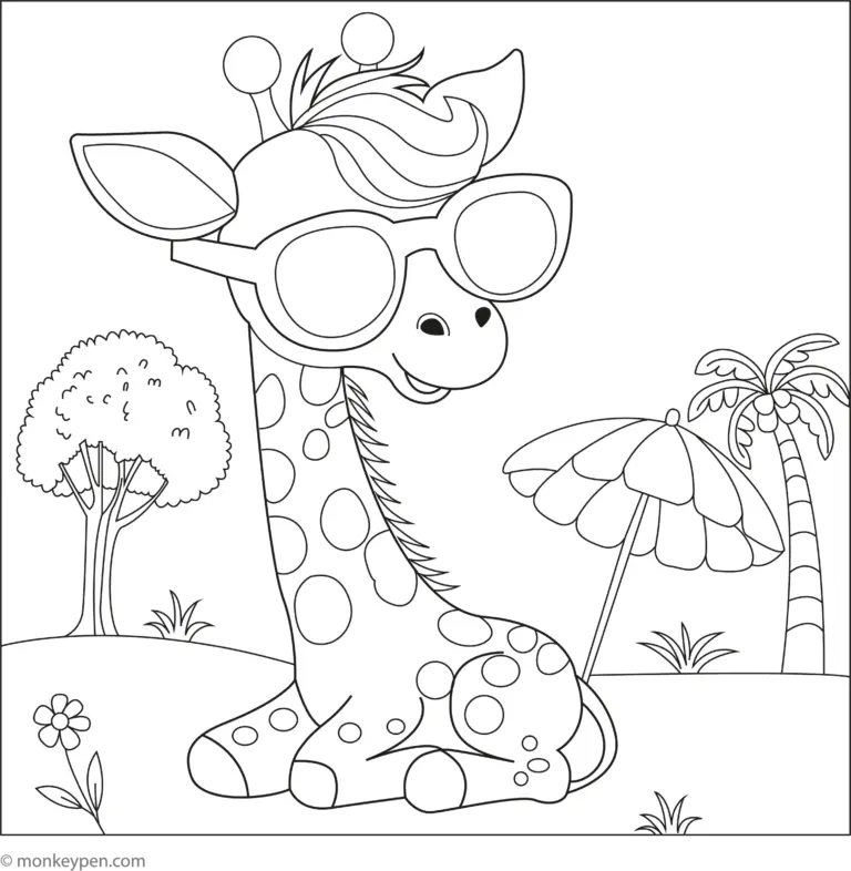 Free Printable Giraffe With Sunglasses Coloring Page For Kids