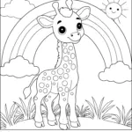 Giraffe And A Rainbow Coloring Page Free PDF For Kids