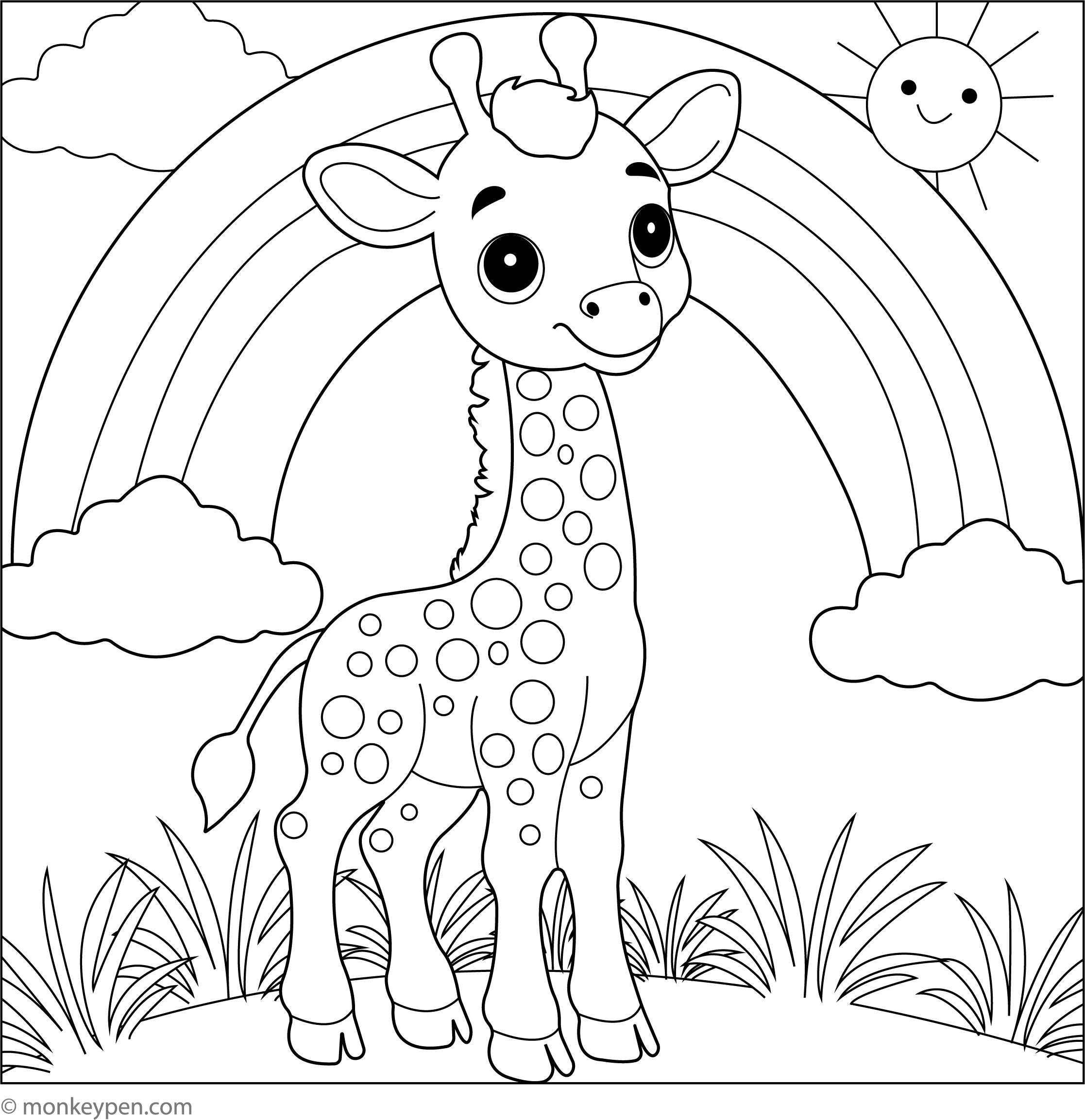 Giraffe And A Rainbow Coloring Page Free PDF For Kids Giraffe And A Rainbow Coloring Page Free PDF For Kids