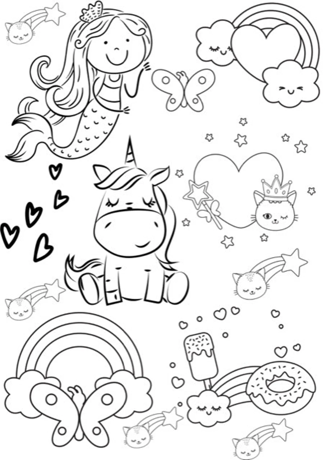 Girls Unicorn Mermaid Coloring Page Etsy Girls Unicorn Mermaid Coloring Page Etsy