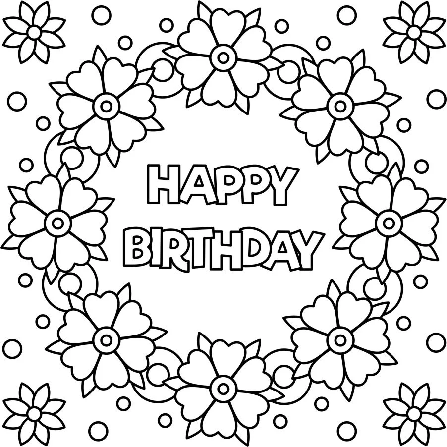 Happy Birthday Coloring Page Decal Wallmonkeys Happy Birthday Coloring Page Decal Wallmonkeys