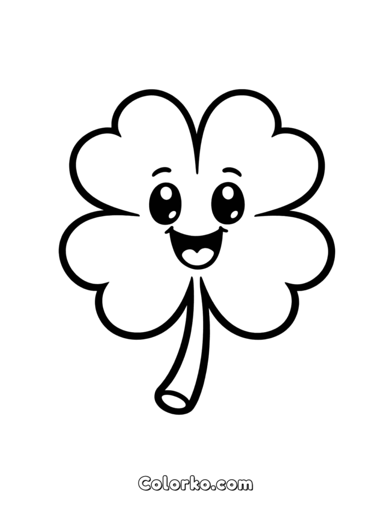 happy four leaf clover coloring page for ages 2 4