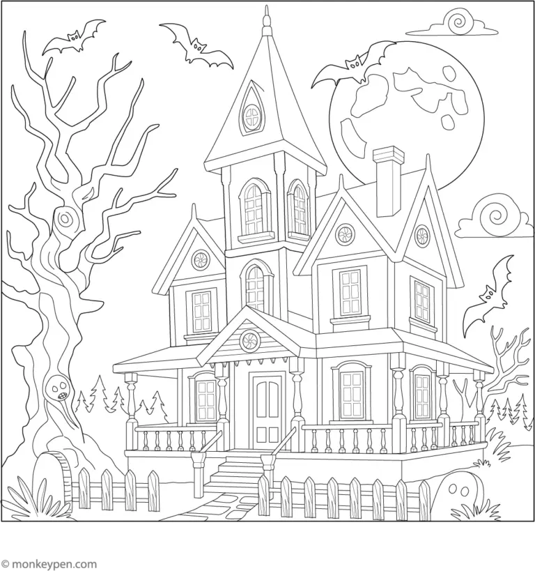 Haunted House Coloring Page Free Printable For Kids