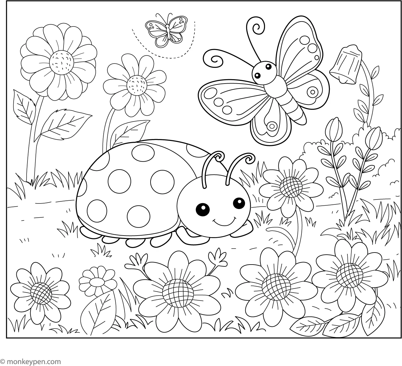 Ladybug In A Garden Free Printable Coloring Page PDF Ladybug In A Garden Free Printable Coloring Page PDF
