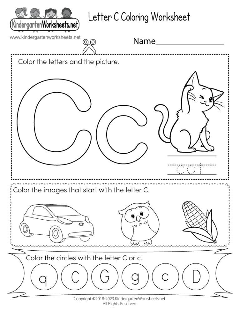 Letter C Coloring Worksheet Free Printable PDF