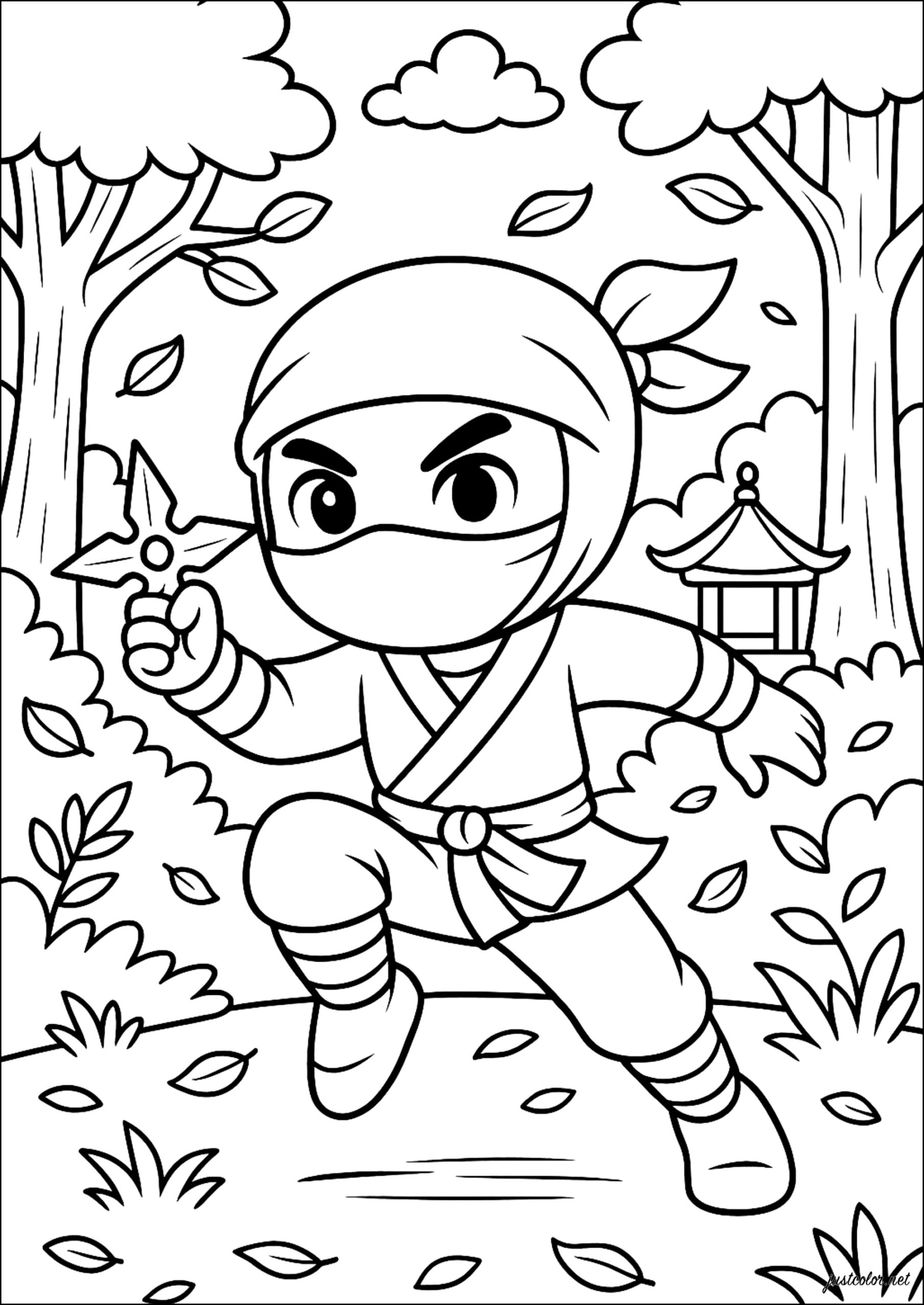 Ninja In Action In The Forest Ninja Coloring Pages Ninja In Action In The Forest Ninja Coloring Pages