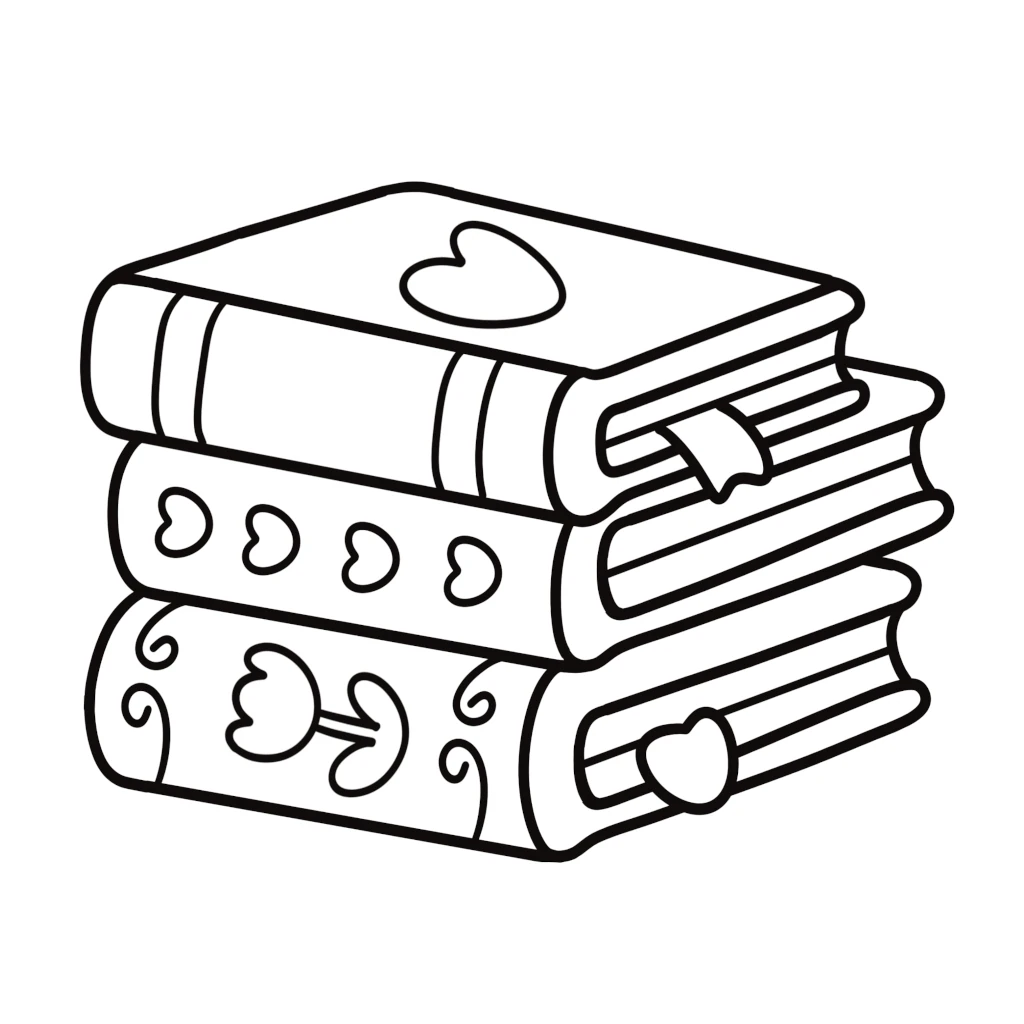 Pile Of 3 Cute Cozy Books Coloring Page