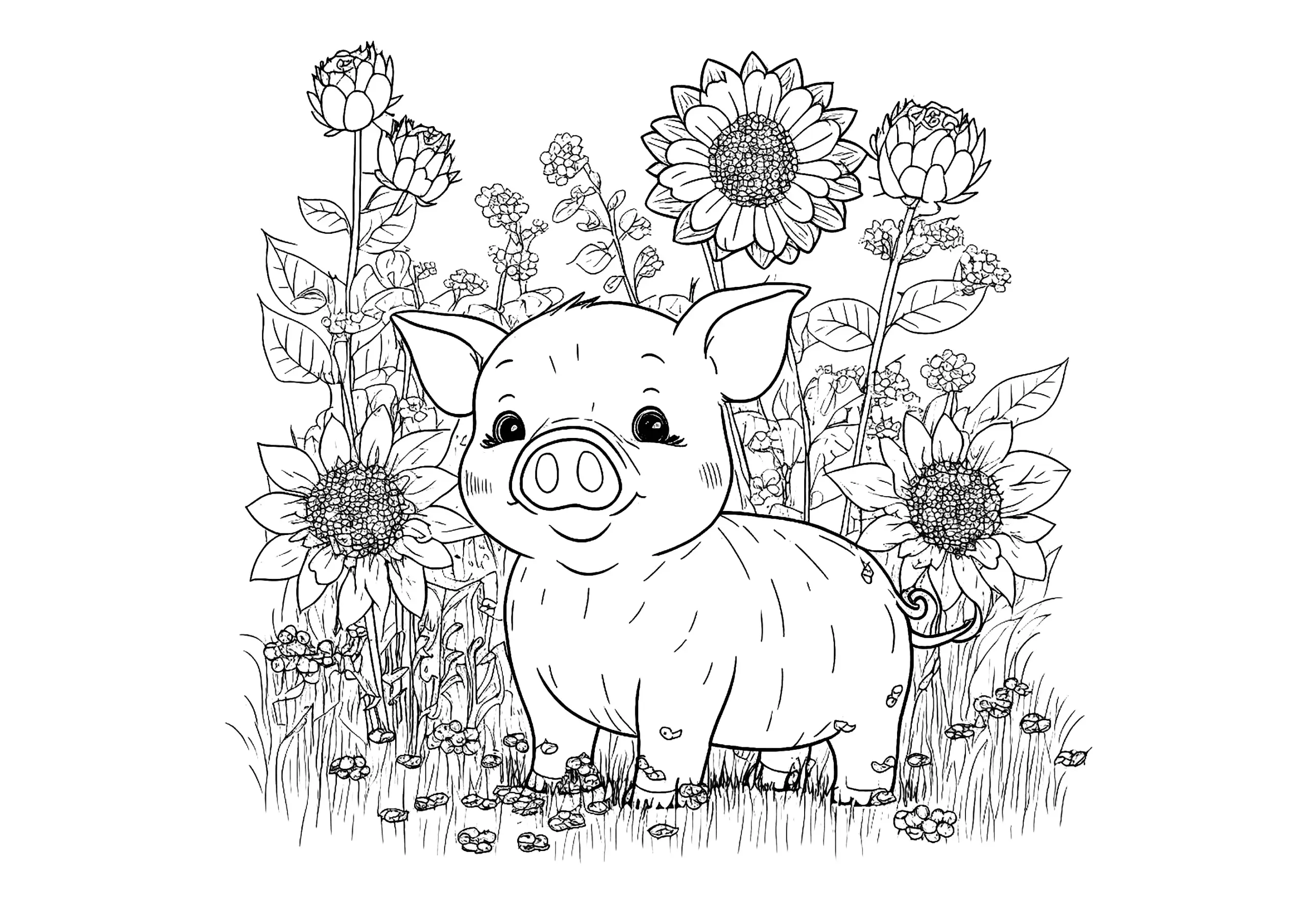 Pretty Pig And Flowers Pig Coloring Pages Pretty Pig And Flowers Pig Coloring Pages