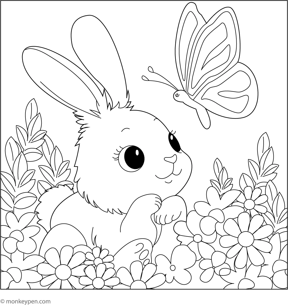 Rabbit And Butterfly Coloring Page Rabbit And Butterfly Coloring Page