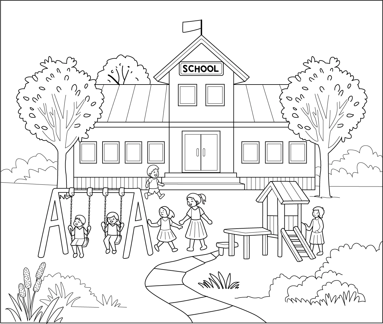 School Coloring Page Free Printable For Kids School Coloring Page Free Printable For Kids
