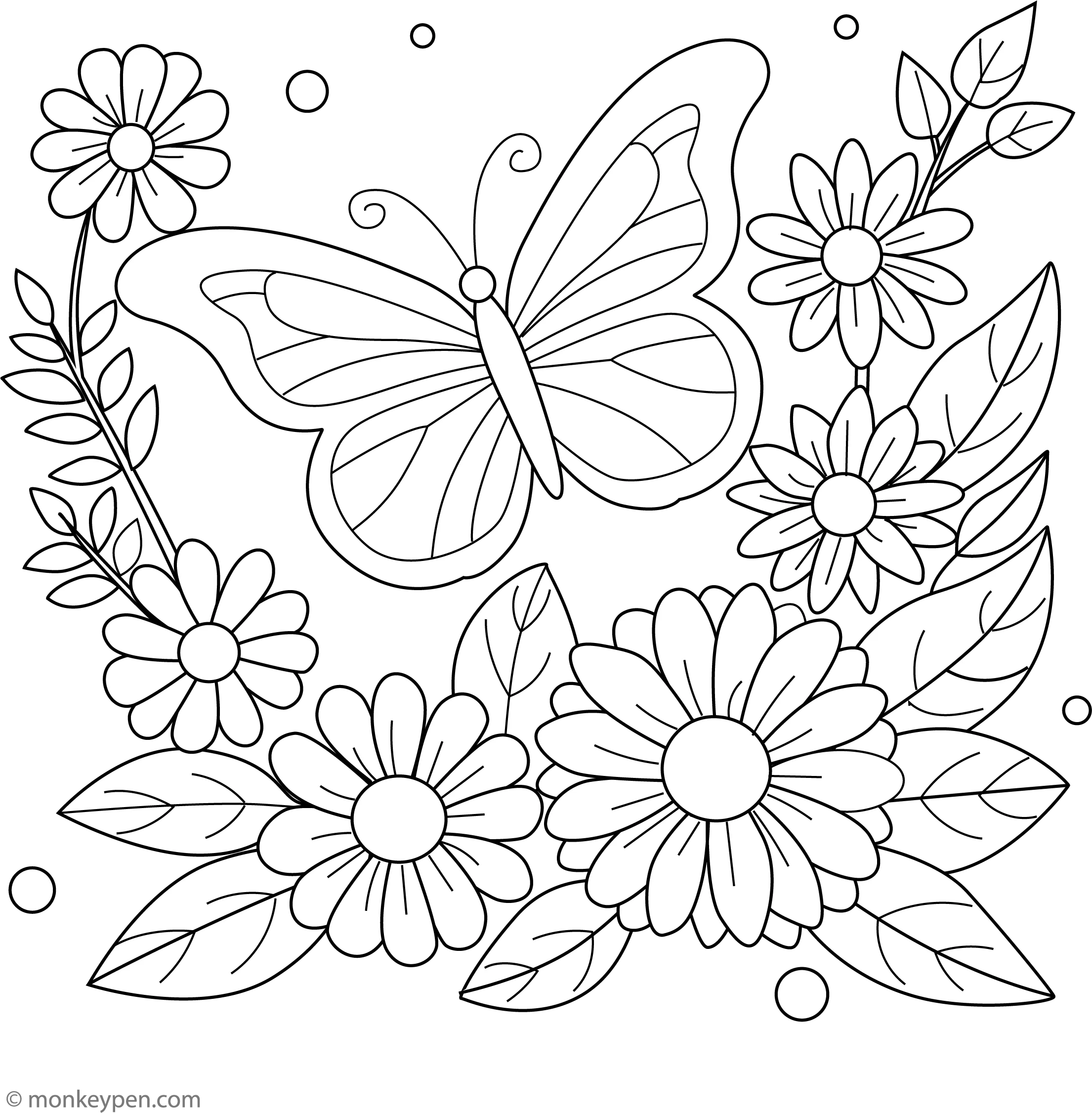 Simple Butterfly In A Flower Garden Coloring Page Simple Butterfly In A Flower Garden Coloring Page