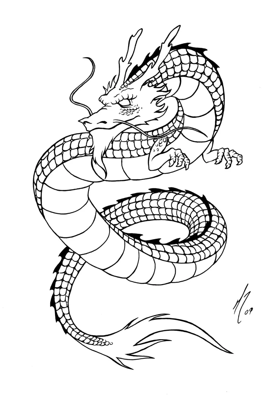 Simple Chinese Dragon China Asia Coloring Pages For Adults Simple Chinese Dragon China Asia Coloring Pages For Adults