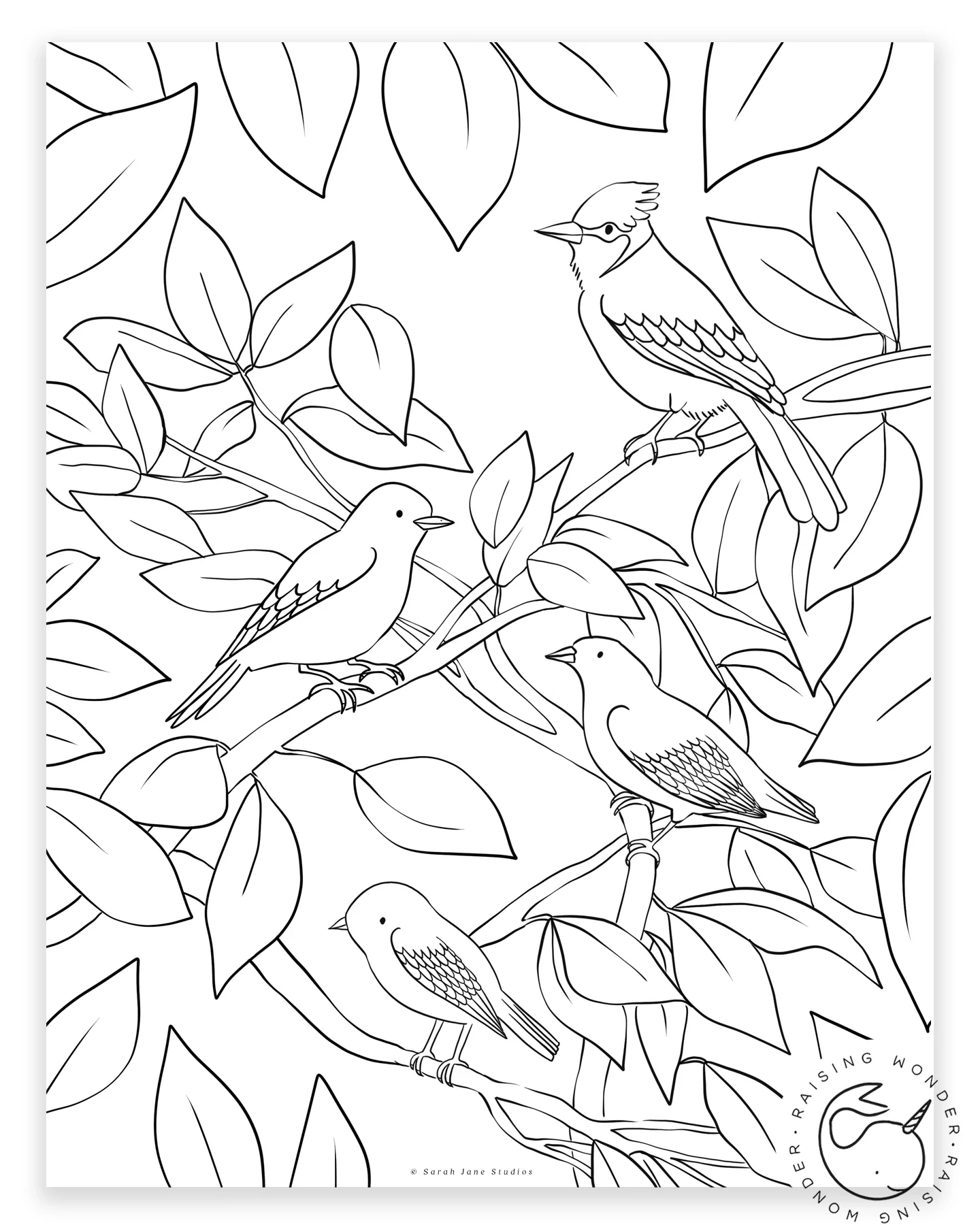Single Coloring Page Birds In Trees Sarah Jane Studios Single Coloring Page Birds In Trees Sarah Jane Studios