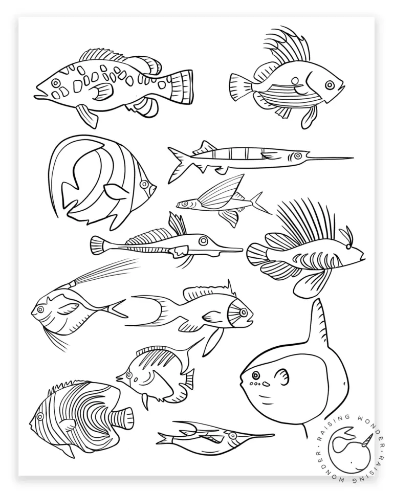 Single Coloring Page Tropical Fish Sarah Jane Studios