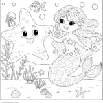 Starfish And A Mermaid Coloring Page Free Printable PDF