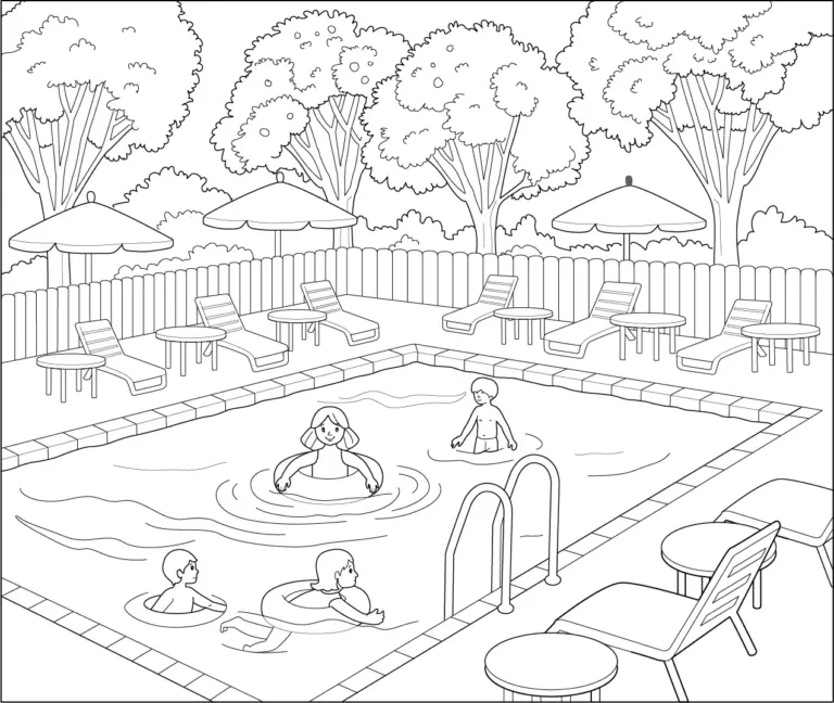 Swimming Pool Coloring Page For Children