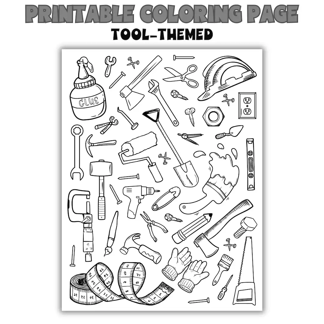 Tools Coloring Page Printable Kids Activities Etsy Tools Coloring Page Printable Kids Activities Etsy