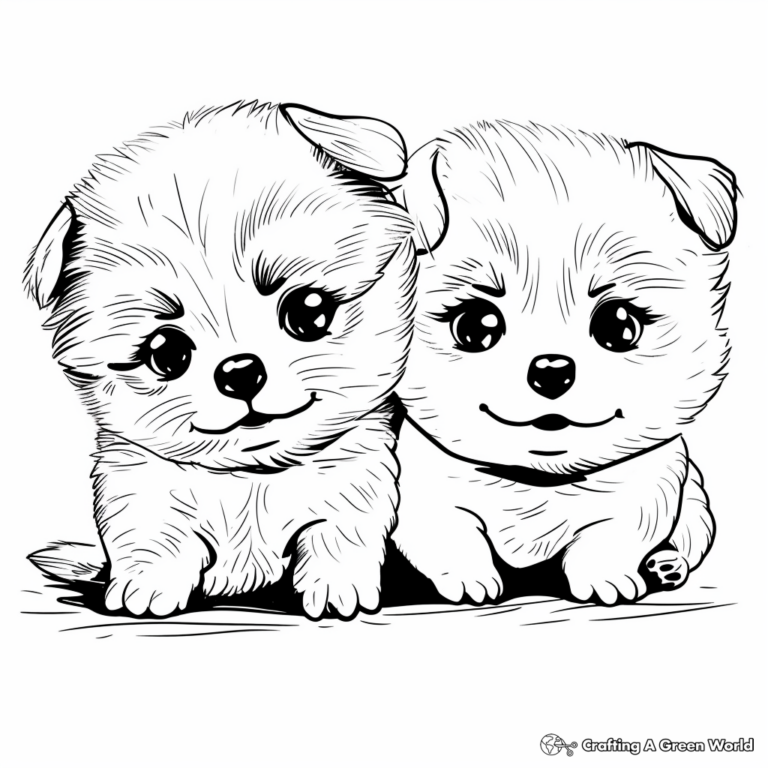 Two Puppies Coloring Pages Free Printable 