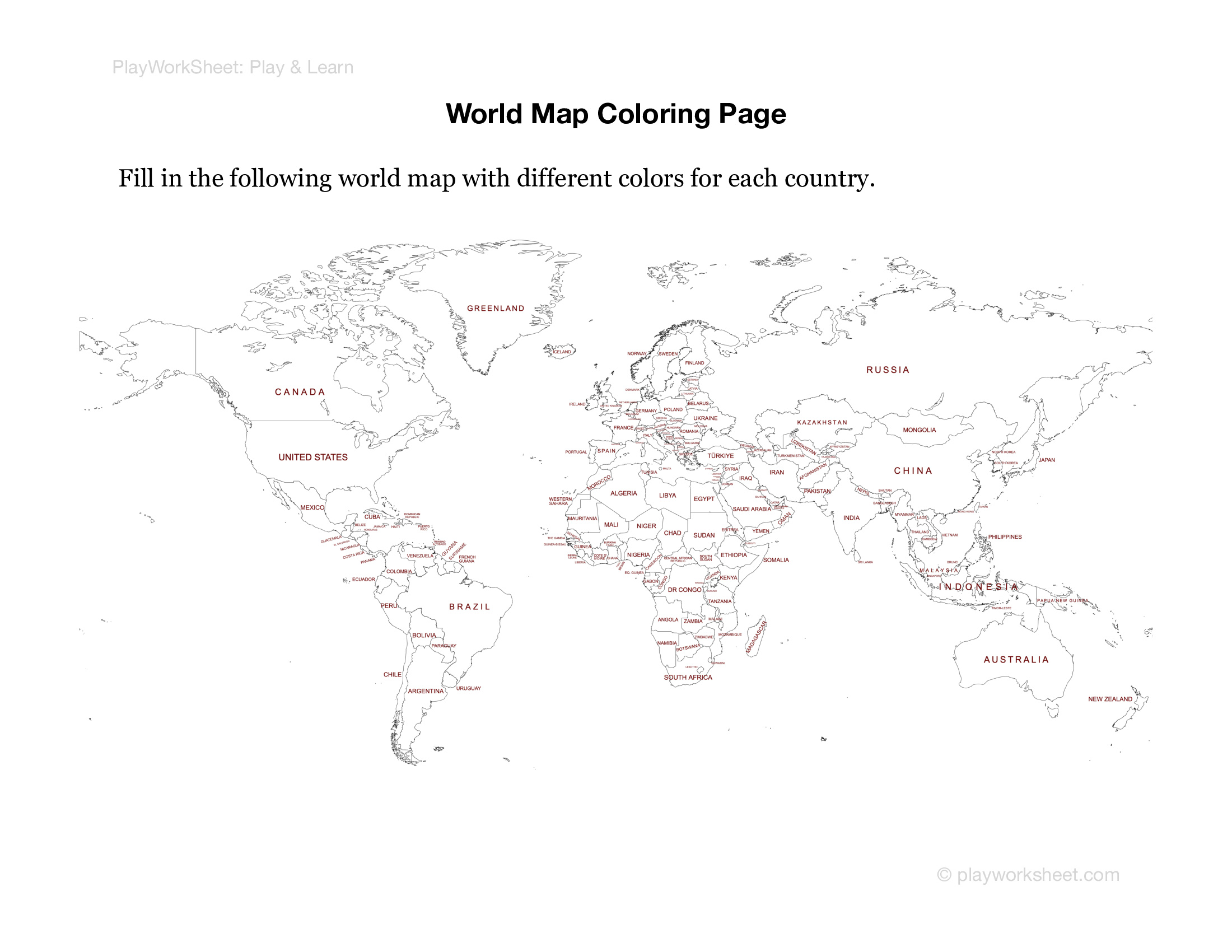 World Map Of Countries Coloring Page Free Printables For Kids World Map Of Countries Coloring Page Free Printables For Kids