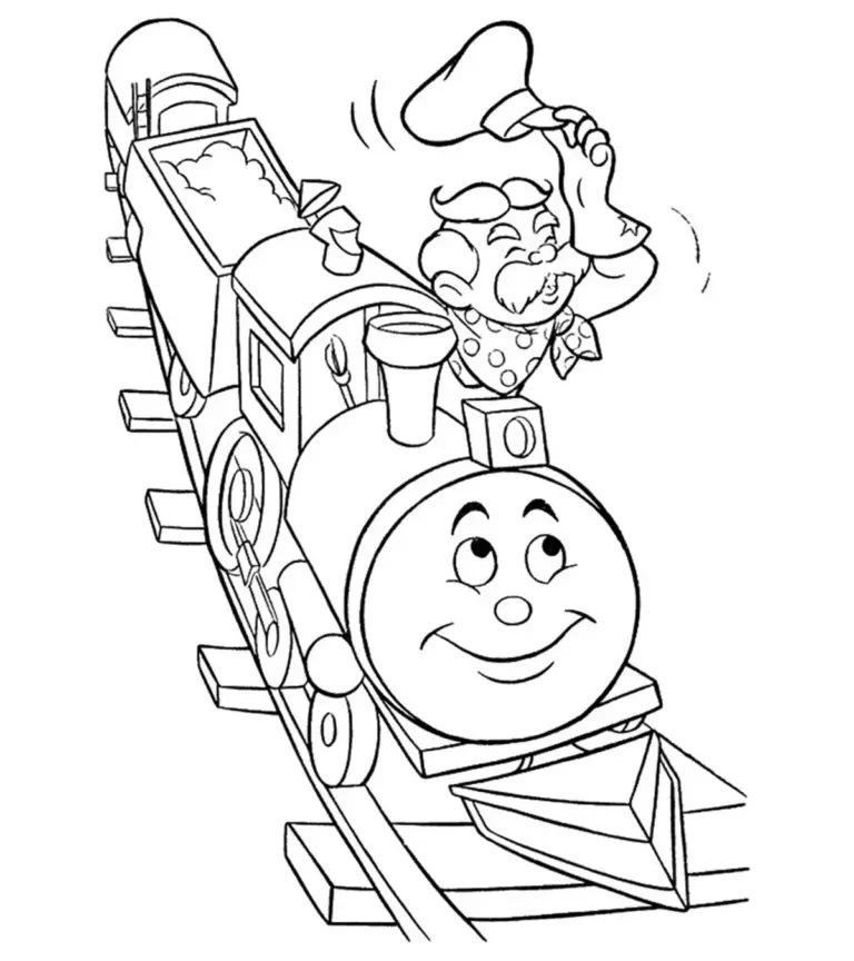 Child choosing colors beside a train-themed page