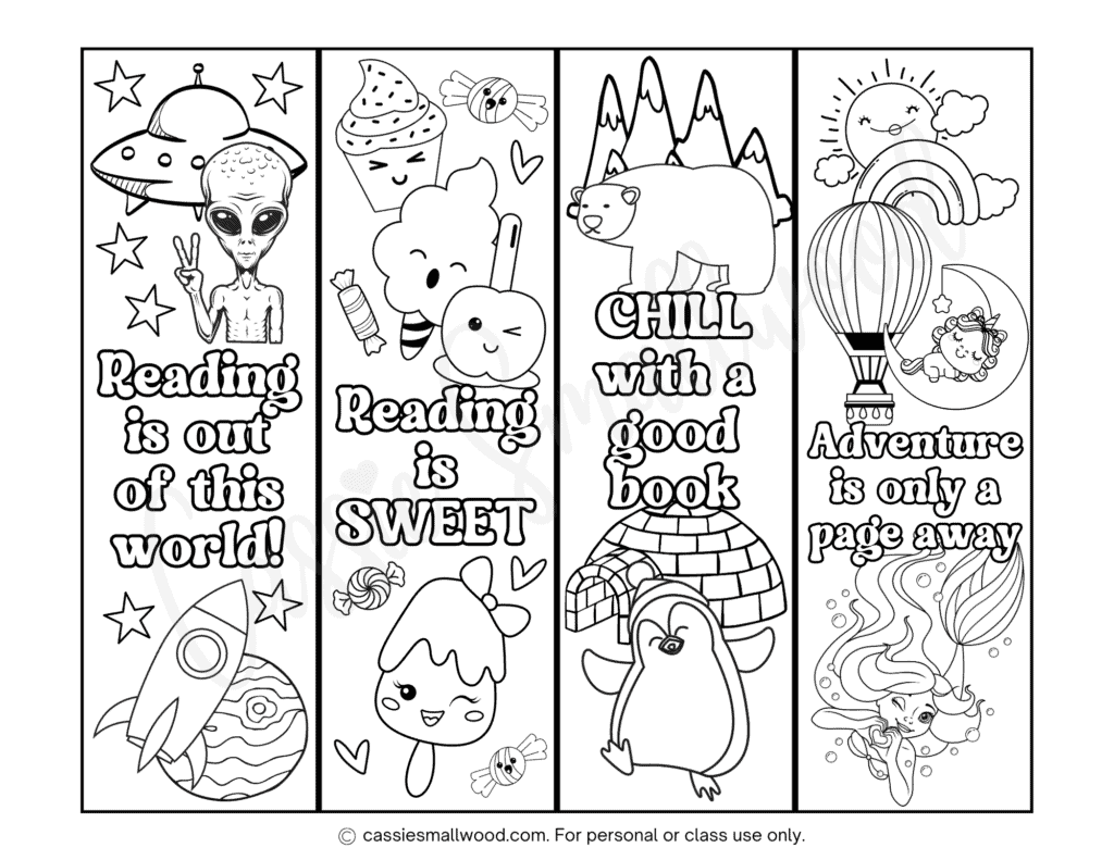 Students select favorite bookmark designs.