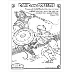 Sample print sheet with David and Goliath silhouettes for coloring