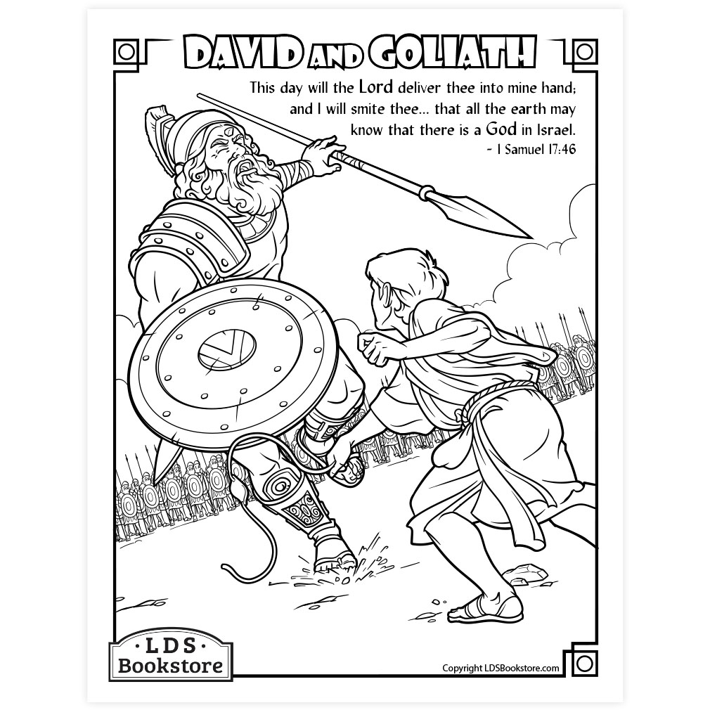 Sample print sheet with David and Goliath silhouettes for coloring