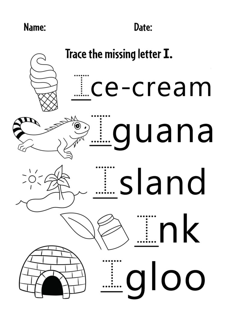 image alt text: colorful crayons around a letter i worksheet