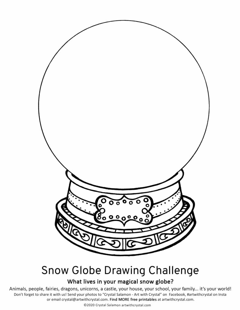 Close-up of finished snow globe printable page