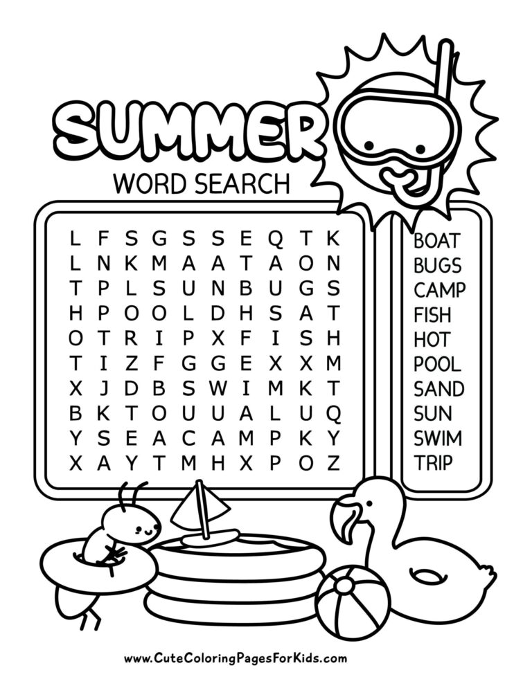 colorful desk with a kindergarten word search printable page