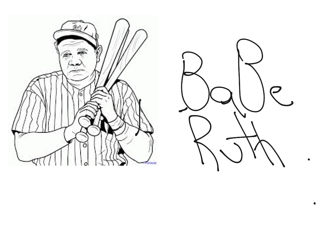 Young student coloring a Babe Ruth drawing with markers