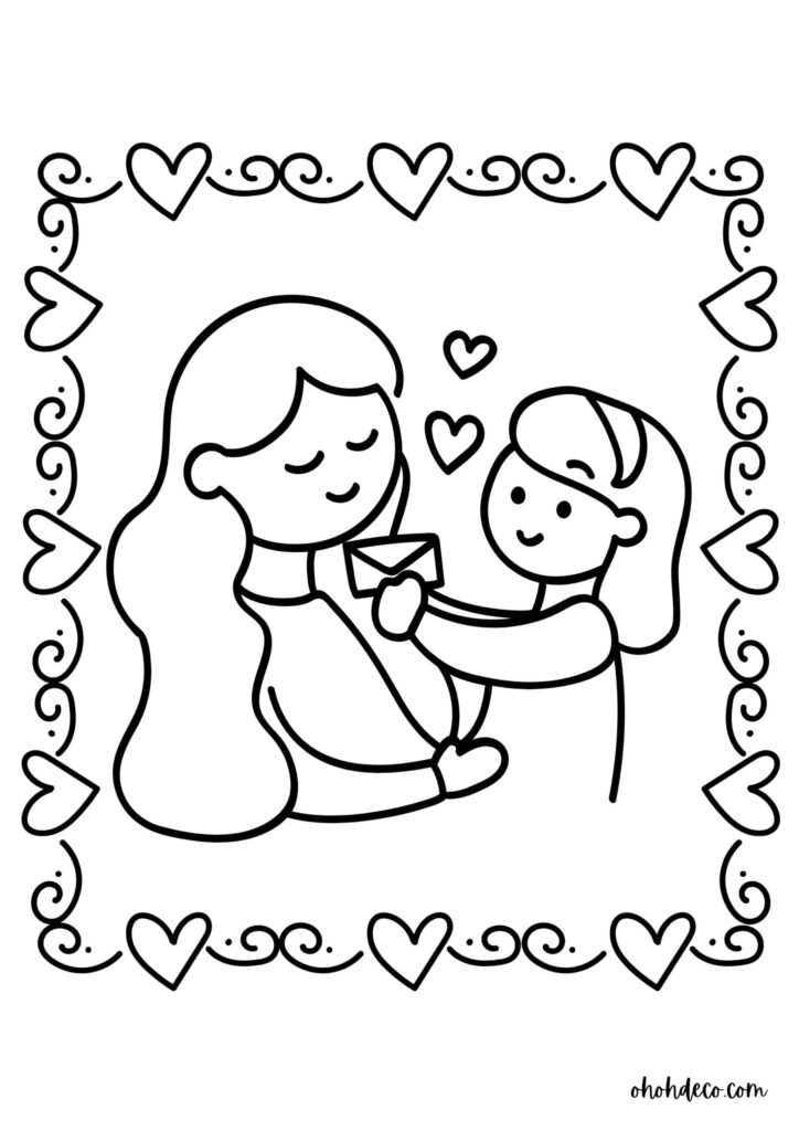 Mother and daughter coloring together at a table