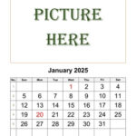 Print-ready calendar page showing holidays