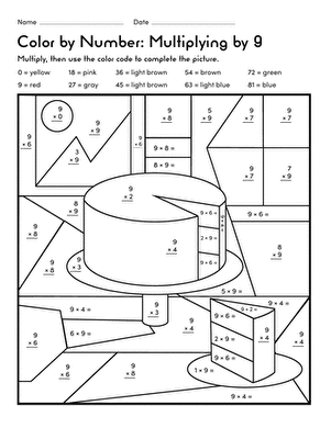 Student coloring a math worksheet with colored-by-number sections