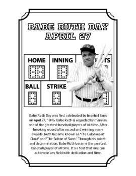 Vintage Babe Ruth action pose coloring image for kids